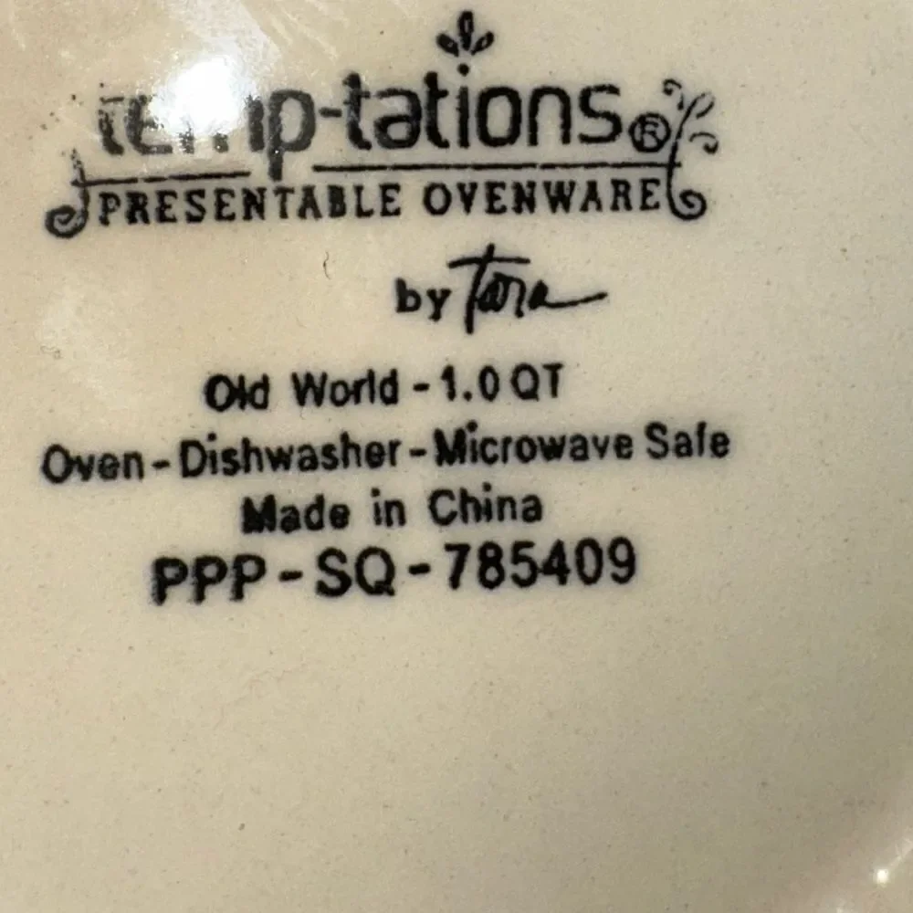 Temp-Tations Tara Old World set of 3 1-2 & 3.5 qt Floral Green Ceramic Bowls